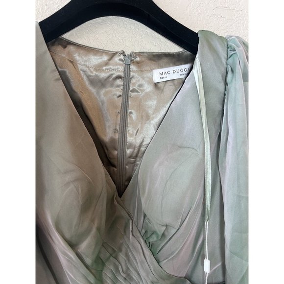 Mac Duggal Size 4 Sheer Blouson Sleeve Sage Green  Gown 67873 Dress Sold Out - Picture 7 of 14